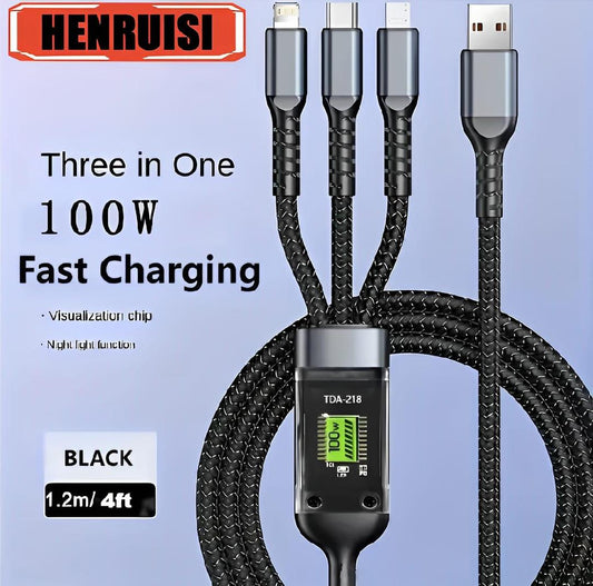 Recharge Anywhere with Our 3 in 1 Charging Cable – 1 Pcs Black Copper Core